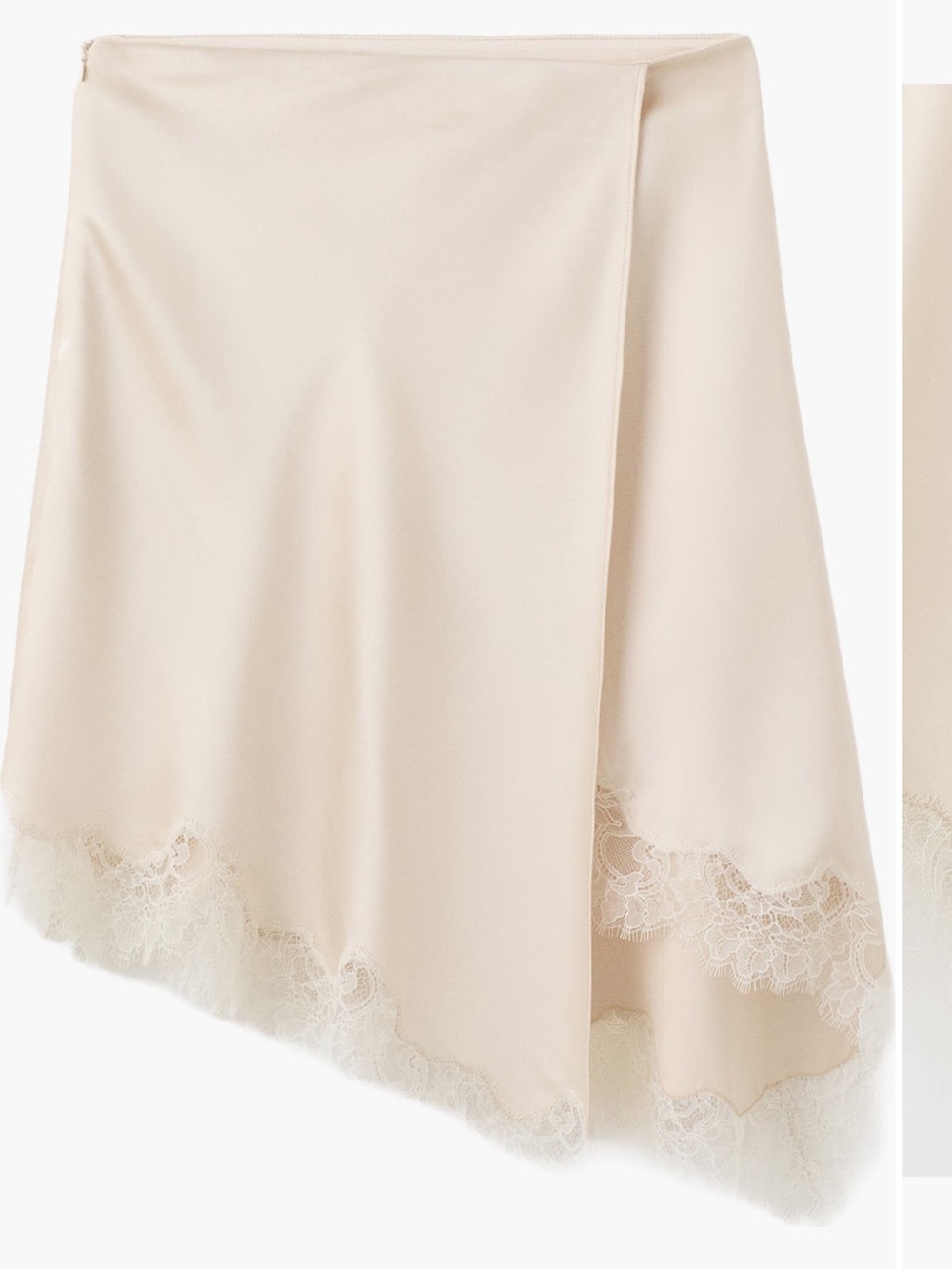 Mango Lace-Trim Satin Skirt Asymmetric